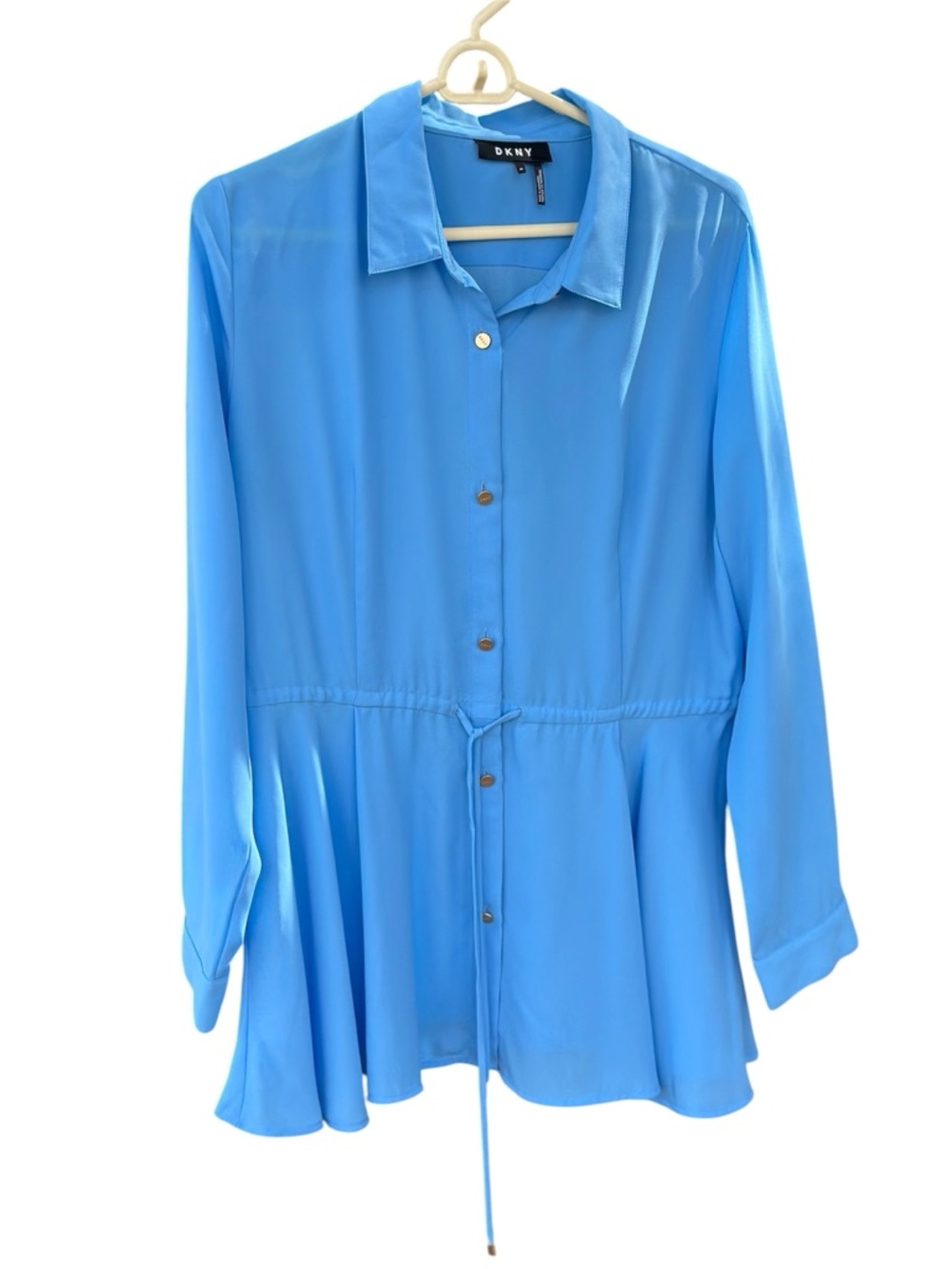 DKNY Light Blue Button-Front Drawstring Tunic- Medium